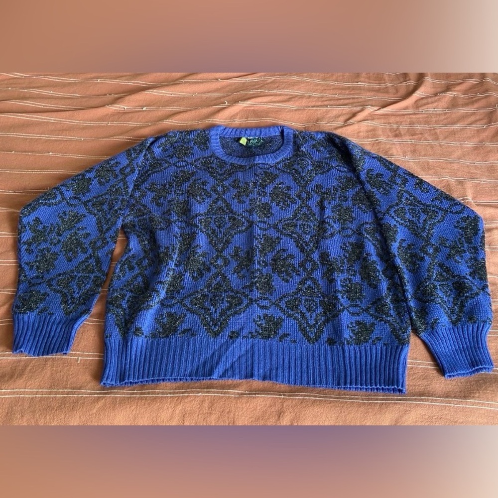 1980’s Royal Purple and Black Patterned Sweater